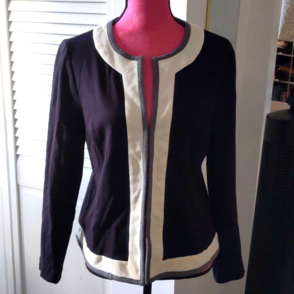 Talbots Comfy Blazer Hook Closure Sz M Black White